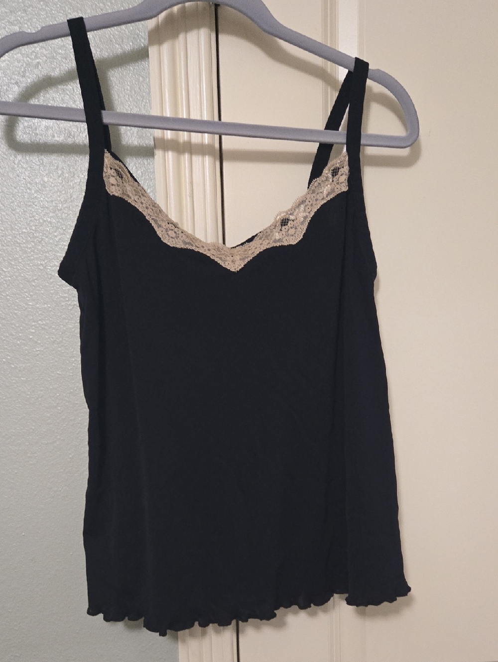 Lane Bryant Black Camisole with Cream Lace Trim